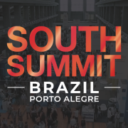 Ilustração em vermelho e cinza com as palavras South Summit Brasil, Porto Alegre