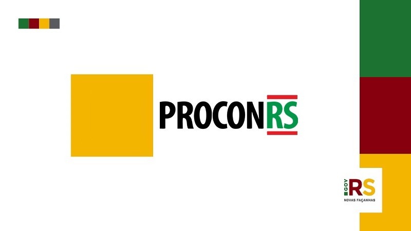 No centro da arte do card, está o logo do Procon RS, em que está escrito "Procon" com letras na cor preta, "RS" escrito em verde e com linhas retas vermelhas acima e abaixo do "RS", sendo que, no lado esquerdo do logotipo há um quadrado amarelo. No canto superior esquerdo da imagem, está uma linha reta horizontal composta por quatro quadrados nas cores verde, vermelho, amarelo e cinza. No canto direito da imagem, tem uma linha vertical formada por três retângulos nas cores verde, vermelho e amarelo, as cores da bandeira do Rio Grande do Sul. No canto inferior direito, há o logotipo do Governo do Estado em que está escrito: "GOV", "RS", "NOVAS FAÇANHAS".
Autoria da descrição da foto: Wagner Meirelles Ascom SJCDH